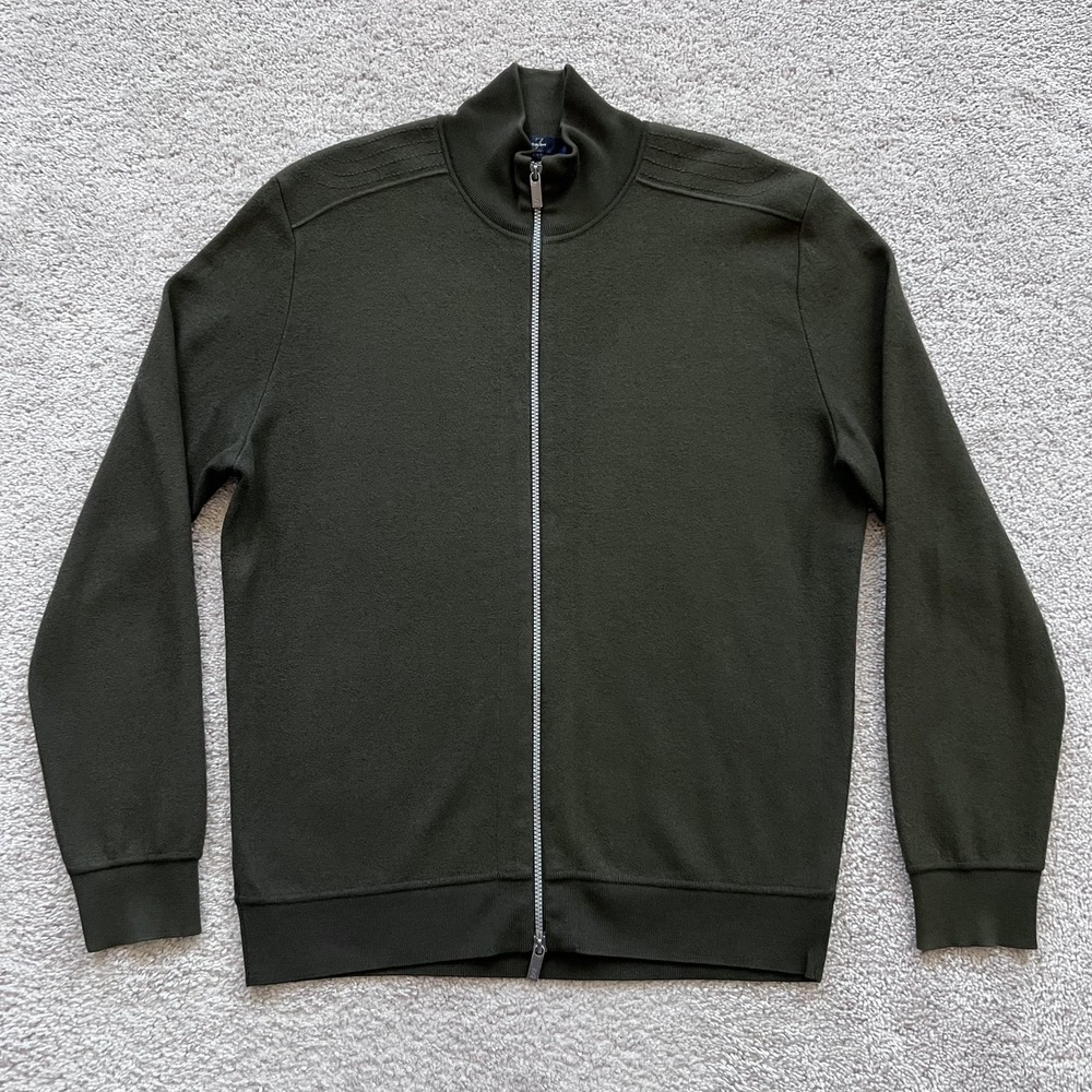 Zegna Sport Full Zip Cardigan Sweater Mens XL Green Wool Mock Neck Knit